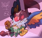after_orgasm ambiguous_gender anthro beak belly blue_wings blush bodily_fluids chatot chatot_(eotds) countershade_belly countershading cum cum_on_beak cum_on_body cum_on_face cum_on_feet cum_on_tail cum_on_wings dark_head feet generation_1_pokemon generation_4_pokemon genital_fluids gesture green_body guildmaster_wigglytuff hand_gesture heart_eyes heart_symbol kokemushi leaning leaning_backward lidded_eyes looking_aside male narrowed_eyes neck_tuft nintendo nude open_mouth pink_beak pink_eyelids pokemon pokemon_(species) pokemon_mystery_dungeon solo spike_chunsoft tail talons tears text thought_bubble thumbs_up toes translated translucent_speech_bubble tuft two_tone_wings wigglytuff wing_boner wings yellow_body yellow_countershading