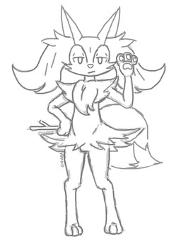3_fingers 3_toes ambiguous_anthro ambiguous_gender anthro arm_tuft biped cheek_tuft chest_tuft digitigrade dipstick_tail facial_tuft featureless_crotch feet fingerpads fingers flat_chested front_view hand_on_hip handpaw hip_tuft holding_object holding_stick inner_ear_fluff looking_at_viewer markings mouth_closed nude_ambiguous nude_anthro pawpads paws pointy_ears prick_ears raised_hand shoulder_tuft simple_background solo standing stick tail tail_markings toes tuft white_background goiaba nintendo pokemon braixen canid generation_6_pokemon mammal pokemon_(species) 2018 3:4 digital_drawing_(artwork) digital_media_(artwork) full-length_portrait hi_res monochrome portrait signature sketch