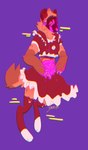 anthro blood bodily_fluids candy_gore claws clothing colored_blood digitigrade gore machine maid_uniform male painless_gore pink_blood purple_background simple_background solo uniform unusual_blood unusual_bodily_fluids unknown_artist johmn protogen hi_res