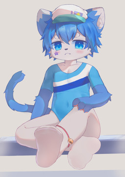 3_fingers 4_toes anklet anthro bangs bell_anklet bench black_nose blue_bench blue_body blue_clothing blue_ears blue_eyes blue_fur blue_hair blue_leotard blush blush_lines circle_eyebrows clothed clothing crossdressing crossed_legs cute_fangs dipstick_ears ear_markings embarrassed eyebrow_through_hair eyebrows fangs feet fingers foot_fetish foot_focus frown frowning_at_viewer fur hair inner_ear_fluff jewelry legwear leotard looking_at_viewer male markings multicolored_ears on_bench paws short_hair shy simple_background sitting sitting_on_bench sock_fetish solo star star_(marking) stockings teeth tights toes translucent translucent_hair tuft white_background white_body white_ear_tips white_eyebrows white_fur white_inner_ear white_inner_ear_fluff young young_anthro young_male raining12138 domestic_cat felid feline felis mammal absurd_res hi_res
