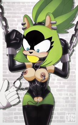 abs angry anthro areola ball_gag bdsm black_body black_fur black_nose blue_eyes blush bodily_fluids bondage bound breasts chain chained clothing collar cuff_(restraint) disembodied_hand duo ear_piercing erect_nipples female female_focus fur gag gagged genitals glistening glistening_eyes gloves green_body green_fur green_hair hair handwear latex latex_clothing latex_gloves latex_handwear latex_legwear latex_skinsuit latex_stockings legwear looking_at_another looking_at_partner multicolored_body multicolored_fur nipple_clamp nipple_fetish nipple_play nipples piercing restraints saliva sex_toy shackled shackles skinsuit solo_focus stockings tight_clothing vibrator vulva vntn idw_publishing sega sonic_the_hedgehog_(comics) sonic_the_hedgehog_(idw) sonic_the_hedgehog_(series) surge_the_tenrec afrosoricid mammal tenrec 5:8 digital_media_(artwork) hi_res