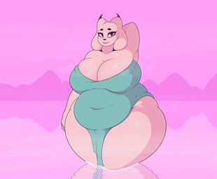 anthro belly big_belly big_breasts biped black_nose breasts circle_eyebrows cleavage clothed clothed_anthro clothed_female clothing curvy_figure dress ear_tuft eyebrows eyelashes female female_anthro front_view fully_clothed fur hand_behind_head huge_breasts looking_at_viewer mature_anthro mature_female monotone_body monotone_fur navel_outline outside overweight overweight_anthro overweight_female partially_submerged pelvic_curtain pink_body pink_ears pink_fur pose purple_eyes sky smile solo standing standing_in_water star starry_sky teal_clothing teal_dress thick_thighs tuft voluptuous water wide_hips blepwep nine_sols red_candle_games lady_ethereal_(nine_sols) felid feline mammal solarian colored digital_media_(artwork) hi_res pink_theme pinup portrait shaded three-quarter_portrait