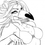 anthro beak bikini breasts cherry clothed clothing feathers female flower food fruit non-mammal_breasts plant skimpy solo swimwear tight_clothing two-piece_swimsuit 3.14 mojito_(three-point-one-four) avian bird ramphastos toco_toucan toucan black_and_white monochrome