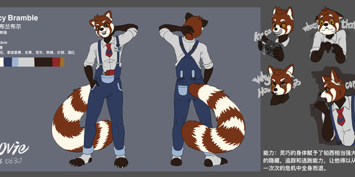 accessory anthro brown_body brown_fur camera clothing digitigrade embarrassed fluffy fluffy_tail front_view fur grin holding_camera holding_object journalist male markings multiple_angles necktie overalls palette percy_bramble rear_view rolled_up_sleeves shirt smile solo striped_markings striped_tail stripes surprised suspenders tail tail_markings text thinking topwear turnaround yellow_eyes bovie ailurid mammal red_panda absurd_res english_text expression_sheet full-length_portrait hi_res model_sheet portrait