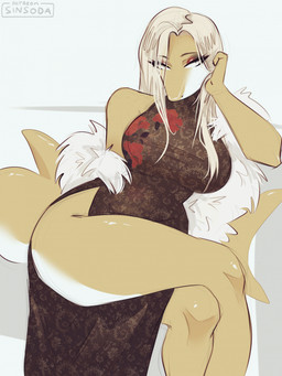 anthro big_breasts big_butt blonde_hair breasts butt clothed clothing curvy_figure dress female fingers hair looking_at_viewer non-mammal_breasts shark_tail simple_background slightly_chubby slightly_chubby_anthro slightly_chubby_female solo tail thick_thighs white_body wide_hips sinsoda jaana_(nuclear_wizardo) aquatic fish shark colored digital_drawing_(artwork) digital_media_(artwork) hi_res portrait three-quarter_portrait