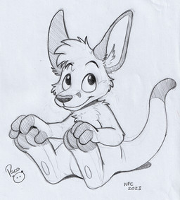 anthro arm_tuft cheek_tuft chest_tuft dipstick_tail facial_tuft featureless_crotch glistening glistening_eyes head_tuft logo male markings mouth_closed nude shoulder_tuft simple_background sitting solo tail tail_markings tuft young young_anthro young_male pandapaco kangaroo macropod mammal marsupial 2023 artist_logo dated monochrome signature sketch