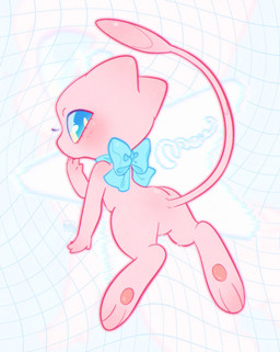 ambiguous_gender butt feral neck_ribbon solo text takoya_de nintendo pokemon generation_1_pokemon legendary_pokemon mew_(pokemon) pokemon_(species) hi_res species_name