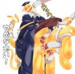 ambiguous_gender ambiguous_penetration blush bodily_fluids clothing cum drooling genital_fluids penetration penis_tentacles precum saliva slime solo sweat tentacles text 1124huuten assassination_classroom koro-sensei alien japanese_text translation_request