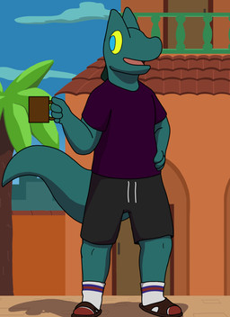 anthro backyard container cup happy home male patio solo south_america standing lizarddude812 andrew_(lizarddude812) lizard reptile scalie hi_res