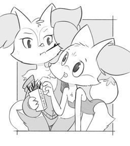 anthro chest_tuft clothing dipstick_tail duo female flat_chested leotard markings panties sweater tail tail_markings topwear tuft underwear young theartmanor nintendo pokemon parfait_(theartmanor) braixen fennekin generation_6_pokemon pokemon_(species) hi_res monochrome