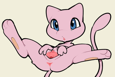 anthro anus biped blue_eyes clitoris female fingers fur genitals lying multicolored_body nude nude_anthro nude_female on_back open_mouth orange_body pink_body pink_fur pink_tail presenting presenting_vulva solo spread_legs spread_vulva spreading tail vulva itsunknownanon nintendo pokemon generation_1_pokemon legendary_pokemon mew_(pokemon) pokemon_(species) 3:2 hi_res