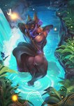 anthro bent_over big_butt brown_body brown_fur butt detailed_background female fur genitals hair high-angle_view looking_at_viewer markings night nude nude_anthro nude_female outside plant purple_hair pussy red_eyes river smile smiling_at_viewer solo solo_focus spots spotted_body spotted_fur tail thick_thighs tree water waterfall waterfall_shower wide_hips redsmock arthropod beetle canid canine canis elateroid firefly insect mammal digital_media_(artwork) hi_res shaded