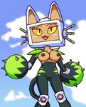 anthro blush bodysuit breasts claws clothing eyelashes female for_a_head half-closed_eyes machine narrowed_eyes screen screen_face skinsuit solo tight_clothing kcn oban_star_racers para-dice domestic_cat felid feline felis mammal object_head robot screen_head hi_res