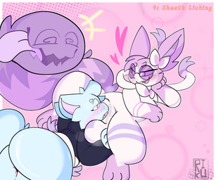 animal_genitalia anthro bdsm blush blush_lines bodily_fluids bondage bound bow_tie clothing duo feral genital_fluids genitals heart_symbol licking lying male male/male musk on_front oral precum sex sheath sheath_lick sweater tail tail_mouth teasing tongue topwear unusual_anatomy unusual_tail worship rikuwolfpaws nintendo pokemon lavender_(sylvythings) rikuwolftail eeveelution generation_6_pokemon pokemon_(species) sylveon 6:5 absurd_res hi_res