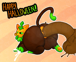 anus balls big_anus big_balls big_butt big_penis black_sclera bodily_fluids butt cum cumshot ejaculation excessive_feces feces feces_pile feral for_a_head foreskin genital_fluids genitals glans green_eyes half-closed_eyes half-erect holidays huge_anus huge_balls huge_penis humanoid_genitalia humanoid_penis hyper hyper_feces hyper_genitalia hyper_penis looking_at_viewer looking_back lying male musk musk_cloud musky_butt narrowed_eyes on_front pattern_background paw_pose pawpads paws penis plant pooping pose presenting presenting_hindquarters puffy_anus pumpkin_head quadruped rear_view scatplay simple_background solo tail tongue tongue_out pincoosh halloween pumkat domestic_cat elemental_creature felid feline felis flora_fauna mammal object_head hi_res