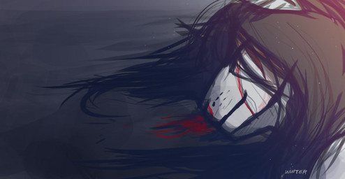 anthro black_hair blood bodily_fluids closed_smile death eyes_closed female hair mouth_closed on_ground smile solo white_body unknowhiter 2015 signature