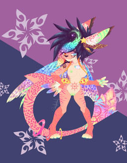 5_fingers anthro claws cosmic_hair crystallized ethereal_hair feathers female fingers flower fur galaxy genitals green_nipples green_paws green_vulva hair heart_symbol heterochromia inner_ear_fluff long_tail markings membrane_(anatomy) membranous_wings moon multi_nipple multicolored_body multicolored_eyes multicolored_feathers multicolored_fur multicolored_hair multicolored_skin multicolored_tail multicolored_wings nipples nude pink_body pink_fur plant pseudo_hair purple_background ring rose_(flower) simple_background solo spots star stripes sun tail tail_mouth teeth thorns tribal tribal_markings tuft unusual_anatomy unusual_tail vulva webbed_hands whiskers wings hegashi_unix jazzye_rose_unix aquatic avian chimera felid hybrid mammal reptile scalie absurd_res hi_res