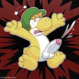 3_toes 4_fingers anthro armor balls bodily_fluids cum ejaculation feet fingers foreskin game_over gameplay_mechanics genital_fluids genitals hair headgear helmet humanoid_genitalia humanoid_penis male multicolored_body non-mammal_balls open_mouth penis pink_tongue shocked solo star tail tan_hair toes tongue vein veiny_penis white_balls white_penis yellow_body tombutad mario_bros mythology nintendo platformer_death_pose fan_character dinosaur dragon mythological_creature mythological_scalie prehistoric_species reptile scalie yellow_yoshi yoshi 1:1 absurd_res hi_res shaded