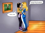 anthro black_hair blonde_hair breasts butt cleavage clothed clothing dialogue duo female female/female hair holding_character pinned pendulous_g activision crash_bandicoot_(series) crash_team_racing_(series) crash_team_racing_nitro-fueled isabella_bandicoot liz_bandicoot bandicoot mammal marsupial