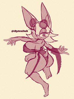 anthro big_breasts big_butt breasts butt clothing eyewear female huge_breasts looking_at_viewer looking_back looking_back_at_viewer narrowed_eyes nipple_outline one-piece_swimsuit solo sunglasses swimwear thick_thighs wide_hips bytesduh sega sonic_the_hedgehog_(series) rouge_the_bat bat mammal hi_res