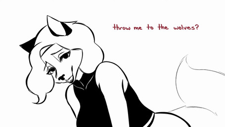anthro big_breasts big_butt breasts butt clothed clothing dialogue eyelashes fangs female fluffy fluffy_tail high-angle_view laugh looking_at_viewer looking_back snout solo suggestive tail teeth text tight_clothing emmpyfour karen_(emmpyfour) canid canine fox mammal 16:9 2d_animation animated english_text frame_by_frame hi_res short_playtime sketch sound video widescreen