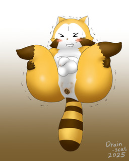 anthro anus balls blush brown_body brown_fur butt crowning_feces feces feces_in_ass fur genitals holding_both_legs humanoid_genitalia humanoid_penis low-angle_view male markings midair multicolored_body multicolored_fur penis pooping simple_background solo spread_legs spreading striped_markings striped_tail stripes tail tail_markings two_tone_body two_tone_fur white_body white_fur wide_hips yellow_body yellow_fur drain_scat rascal_the_raccoon rascal_(rascal_the_raccoon) mammal procyonid raccoon 4:5 hi_res