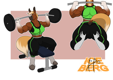 abs anthro barbell biceps big_breasts big_butt bottomwear breasts butt butt_grab clothed clothing duo exercise female fur hair hand_on_butt hooves legwear male male/female muscular muscular_female pants raised_tail simple_background sitting smile solo tail tight_bottomwear tight_clothing tight_pants tights weightlifting weights workout yoga_pants 1ceberg equid equine horse mammal absurd_res hi_res