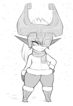 alternate_costume armor biped boots clothed clothing female flat_chested footwear fully_clothed fused_shadow hair handwear headgear helmet humanoid_pointy_ears leggings legwear mittens not_furry one_eye_obstructed one_fang pear-shaped_figure pointy_ears scarf shoes shortstack simple_background smile snow snow_boots snowing solo standing sweater thick_thighs topwear white_background wide_hips winter kierus nintendo the_legend_of_zelda twilight_princess midna humanoid imp twili 2021 digital_drawing_(artwork) digital_media_(artwork) full-length_portrait greyscale hi_res monochrome portrait sketch