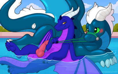 ambiguous_gender balls blush eye_contact feral floating genitals horn inflatable knot knotted_penis looking_at_another male male/ambiguous membrane_(anatomy) membranous_wings partially_submerged penis pool_toy poolside reins swimming_pool water wings symrea mythology kyra_(kyrathedragon) tundra_(sir_chandestroy) animate_inanimate dragon living_inflatable mythological_creature mythological_scalie scalie 16:10 widescreen male_(lore)