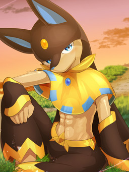 5_fingers abs anthro black_bottomwear black_clothing black_ears black_pants blue_clothing blue_eyes blue_inner_ear blue_nose blue_topwear bottomwear clothed clothing fingers fur looking_at_viewer midriff pants pose tan_arms tan_body tan_fingers tan_fur topwear yellow_clothing yellow_topwear popkage palworld pocketpair anubis_(pal) canid canine mammal pal_(species) 2026 hi_res