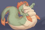 anthro breasts featureless_breasts female fish_hook gills hair hook morbidly_obese obese overweight overweight_female red_hair solo split_form underwater water grindavikbydaylight fish marine merfolk hi_res