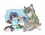 ageplay ambiguous_gender anthro baby bell clean_diaper clothed clothing collar diaper duo ef25 furniture infantilism male roleplay sofa wearing_diaper young young_ambiguous young_anthro marci_mcadam eurofurence maho-gato munty domestic_cat felid feline felis lynx mammal 2019