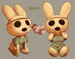 anthro bottomless bottomless_anthro bottomless_female breasts clothed clothing disembodied_hand disembodied_penis duo empty_eyes erection female female_focus genitals hand_on_face kneeling male male/female penis solo_focus tan_body hexanne animal_crossing nintendo coco_(animal_crossing) gyroid lagomorph leporid mammal rabbit 2022 hi_res