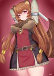 big_breasts blush breasts brown_hair clothing female hair long_hair melee_weapon solo sword weapon morris_(artist) the_rising_of_the_shield_hero raphtalia animal_humanoid canid canid_humanoid canine canine_humanoid humanoid mammal mammal_humanoid tanuki_humanoid 2021 absurd_res hi_res