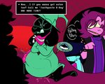 anthro belly big_belly dialogue dialogue_box female group male oral_vore text vore sketchyvorist deltarune undertale_(series) kris_(deltarune) lancer_(deltarune) ralsei susie_(deltarune) bovid caprine goat mammal 5:4 english_text