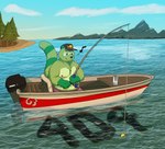 404_(not_found_error) anthro baseball_cap boat clothing fishing fishing_rod fur green_body green_fur hat headgear headwear male overweight overweight_anthro overweight_male solo text vehicle watercraft whistling dark_sparce monster_energy fred_(fredrick_brennan) mammal procyonid raccoon absurd_res english_text hi_res