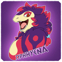 anthro fangs fluffy fur hair happy looking_at_viewer male name_tag neck_tuft open_mouth open_smile ponytail purple_body purple_fur smile solo teeth teeth_showing tongue tuft yellow_body yellow_fur typhhyena nintendo pokemon fan_character lavender_(typhhyena) generation_2_pokemon generation_8_pokemon hisuian_form hisuian_typhlosion humanoid pokemon_(species) regional_form_(pokemon) typhlosion 1:1 2025 bust_portrait headshot_portrait hi_res icon portrait