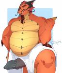absurd_res anthro dragon erection facial_hair goatee hi_res horn knot looking_at_viewer male mythological_creature mythological_scalie mythology overweight overweight_anthro overweight_male redpixie scalie solo tail tongue tongue_out towel valez