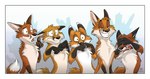 ambiguous_gender claws covered_eyes ears_flat ears_up feral group innocent_expression innocent_smile looking_at_viewer narrowed_eyes naughty_face naughty_smile omg open_mouth paintbrush_tail question why wide_eyed conditional_dnp tani_da_real canid canine canis fox mammal hi_res