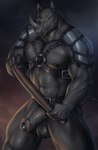 2017 abs anthro balls bdsm biceps bondage bondage_gear bound digital_media_(artwork) erection foreskin genitals grey_penis harness hi_res horn humanoid_genitalia humanoid_penis looking_at_viewer male mammal muscular muscular_anthro muscular_male nipples nude partially_retracted_foreskin pecs penis pose pubes rakisha restricted_palette rhinoceros ryan_carthage simple_background solo standing submissive submissive_male tattoo triceps vein veiny_muscles veiny_penis