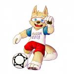 anthro arm_markings ball blue_eyes bottomwear clothed clothing ears_up eyewear fur goggles holding_ball holding_object male markings mascot russia russian shirt shorts simple_background soccer soccer_ball solo sport t-shirt tan_body tan_fur text text_on_clothing text_on_shirt text_on_topwear topwear white_markings world_cup musicsoul95 fifa zabivaka arctic_wolf canid canine canis mammal wolf 1:1 2016 2017 digital_media_(artwork) shaded