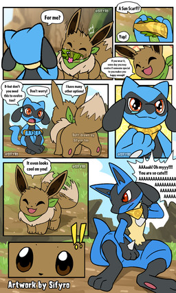 aaaaa afterimage ambiguous_gender anthro blush blush_lines bodily_fluids brown_body brown_fur butt clothed clothed_feral clothing crying cute_fangs daww dialogue dipstick_tail evolution exclamation_point eyes_closed fangs feral fluffy fur happy inward_tail_speech_bubble markings motion_blur motion_lines mouth_hold multicolored_tail nodding object_in_mouth open_mouth paws pointy_speech_bubble scarf speech_bubble spikes spikes_(anatomy) stuttering sweat sweatdrop tail tail_markings tail_motion tailwag talking_feral tears tears_of_joy teeth text blitzdrachin conditional_dnp nintendo pokemon pokemon_mystery_dungeon spike_chunsoft canid eevee generation_1_pokemon generation_4_pokemon lucario mammal pokemon_(species) riolu 3:5 absurd_res comic english_text hi_res watermark