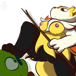 3_toes ambiguous_gender anthro breasts dominant dominant_female duo feet female female/ambiguous female_focus foot_fetish genitals nipples solo_focus stick toes vulva thefablednekos nintendo pokemon jay_(thefablednekos) braixen canid generation_2_pokemon generation_6_pokemon larvitar mammal pokemon_(species) 1:1 2017 dated digital_media_(artwork) hi_res