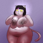 anthro belly big_breasts black_hair blush breast_fondling breast_play breasts ear_piercing ear_ring female fondling fur genitals hair hand_on_breast hand_on_own_breast hanging_breasts highlights_(coloring) nipples nude overweight overweight_anthro overweight_female piercing purple_highlights pussy ring_piercing solo standing tail thick_thighs white_body white_fur wide_hips yellow_sclera oxkingky deltarune undertale_(series) catti_(deltarune) domestic_cat felid feline felis mammal 2024