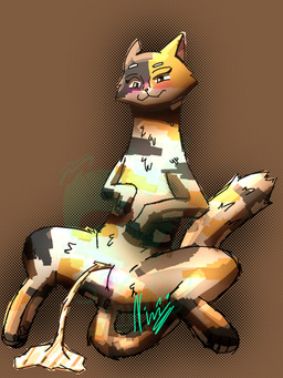 anus blush bodily_fluids body_blush embarrassed embarrassed_horny female feral genital_fluids genitals grey_body orange_body paws peeing pleased_expression simple_background solo tail urine vulva vulva_blush watersports white_body soy4nima domestic_cat felid feline felis mammal 3:4 detailed hi_res watermark