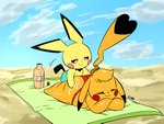 ambiguous_gender anthro anthrofied beach butt cleft_tail clothed clothing cosplay_pikachu_(costume) dipstick_ears dipstick_tail duo ear_markings eyes_closed female heart_tail lying markings multicolored_ears multicolored_tail on_front outside seaside short_stack smile sunscreen tail tail_markings thick_thighs joaoppereiraus nintendo pokemon cosplay_pikachu_(character) kanna_(joaoppereiraus) leroy_(joaoppereiraus) pikachu_libre generation_1_pokemon generation_2_pokemon pichu pikachu pokemon_(species) 2020 4:3 alternate_version_at_source digital_media_(artwork) hi_res signature