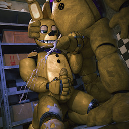 anthro ball_size_difference balls bodily_fluids bow_tie checkered checkered_floor cum cum_on_leg duo dutch_angle ejaculation erection genital_fluids genitals green_eyes half-closed_eyes hand_on_another's_face hand_on_face hand_on_penis handjob holding_head holding_penis humanoid_genitalia humanoid_penis kneeling looking_at_genitalia looking_at_penis machine male male/male masturbation narrowed_eyes orgasm penile penile_masturbation penis penis_size_difference projectile_cum segmented_penis sex standing teeth springyfaze five_nights_at_freddy's scottgames golden_freddy_(fnaf) spring_bonnie_(fnaf) animatronic bear lagomorph leporid mammal rabbit robot robot_anthro 1:1 2025 3d_(artwork) digital_media_(artwork)