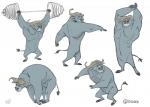 anthro bent_over exercise grey_body horn male nude on_model solo standing teeth weightlifting weights workout cory_loftis disney zootopia chief_bogo bovid bovine cape_buffalo mammal hi_res official_art