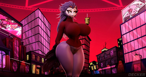 anthro beverage big_breasts big_butt bottomless breasts butt clothed clothing crossgender female panties public solo thick_thighs underwear decker_sfm samzan_(modeler) hellaverse helluva_boss stolas_(helluva_boss) avian bird demon owl 256:135 3d_(artwork) 4k absurd_res digital_media_(artwork) hi_res