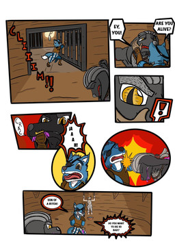 anthro bite black_body black_fur brown_hair dialogue fangs fantasy fur group hair male shadow_(garrus368) teeth yellow_eyes garrus368 arboj_(garrus368) nova_(garrus368) comic hi_res